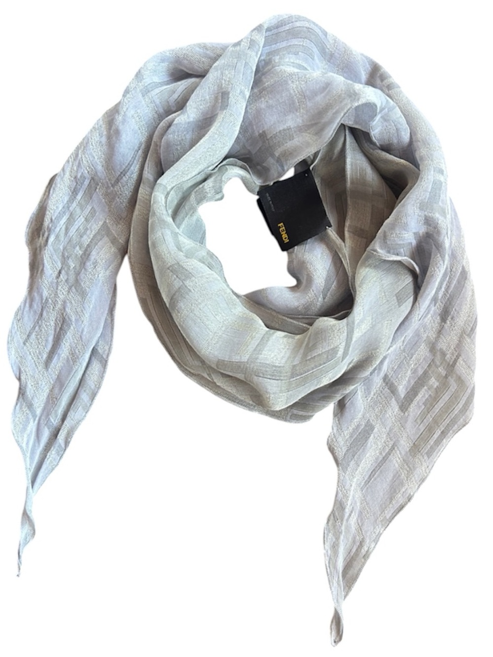Fendi Silk Light Gray Sheer Geometric-Texture Scarf